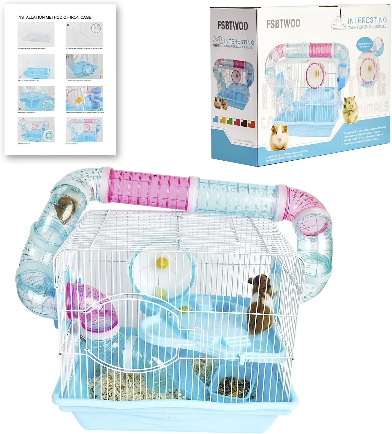 Hamster Cages and Habitats, A Wire Rat Cage with a Large Space for Dwarf Hamsters, Guinea Pig, Gerbils, Mouse or Other Small Animal Cage.