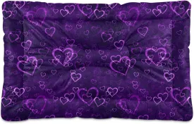 Hearts Purple Dog Bed Cat Bed Soft Washable Pet Crate Mat Non Slip Comfortable Dog Kennel Crate Mat for Medium Large Small Dogs Cats, 24 x 36 Inch