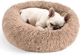 Hoewina Dog & Cat Bed for Indoor Cats, 20in Calming Donut Bed for Puppy and Kitten, Washable Round Fluffy Pet Bed for Small Medium Dogs and Cats (Camel)