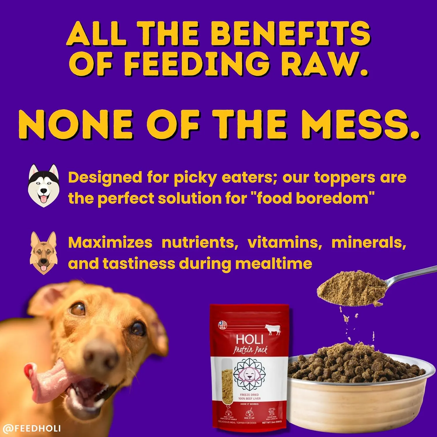 HOLI Beef Liver Dog Food Topper - Single Ingredient, Human-Grade - Freeze Dried Protein and Flavor Enhancer for Picky Dogs  Grain Free  100% All Natural - 8oz