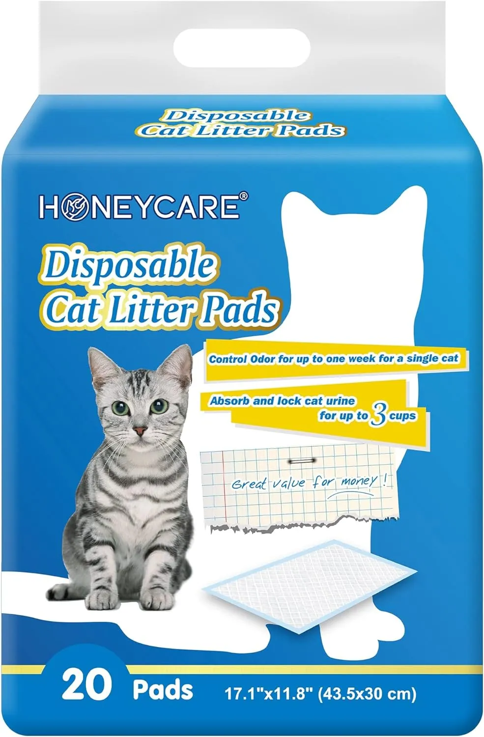 HONEY CARE All-Absorb 20 Count Cat Litter Pads, 17.1 by 11.8-Inch