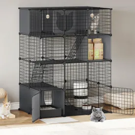 HOOBRO Cat Cage with Litter Box, 4 Tier Cat Enclosure Indoor with Storage, Detachable Metal Wire Crate Catio Kennel, DIY Cat Playpen for Cats and Small Animals, Black BK43PP03