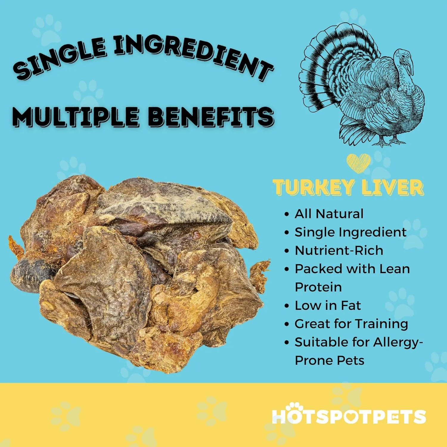 hotspot pets Freeze Dried Turkey Liver Treats for Cats & Dogs -Made in USA, 1lb Big Bag, Single Ingredient All Natural Grain-Free Turkey Liver- Perfect for Training, Topper or Snack