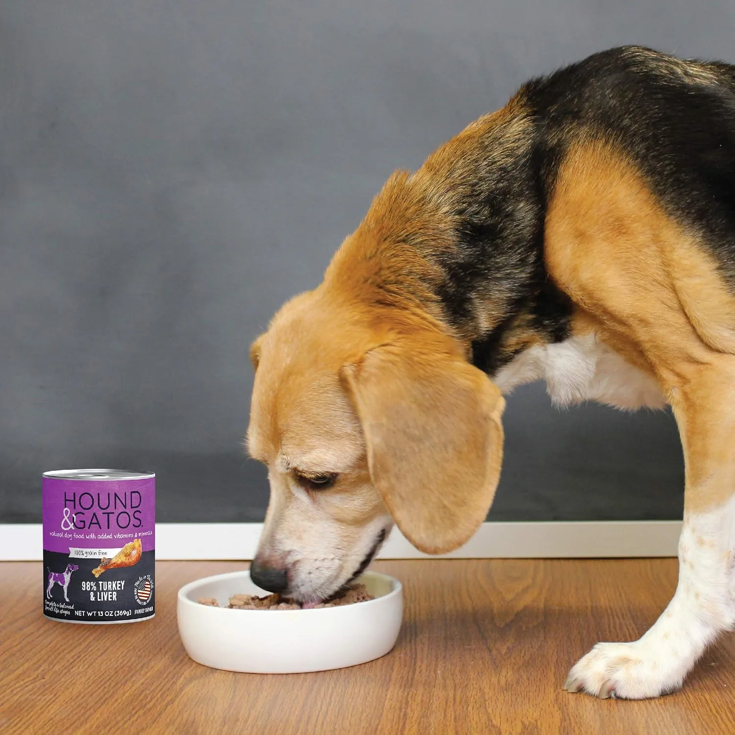 Hound & Gatos Wet Dog Food, 98% Turkey & Liver, case of 12, 13 oz cans