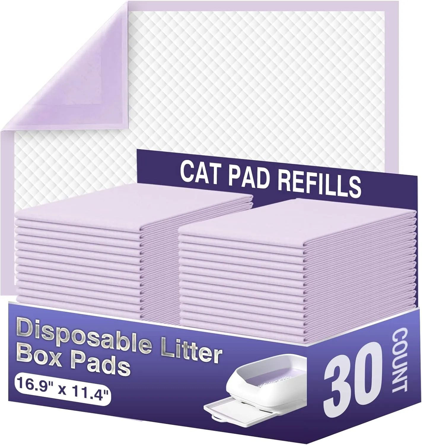 IMMCUTE Cat Pads 16.9" X 11.4", 30 Ct | Pee Pads for Cats | Thickened 6-Layer Super Absorbent Pads | Cat Pads for Tidy Cats Breeze Litter System | Cat Pee Pad for Litter Box