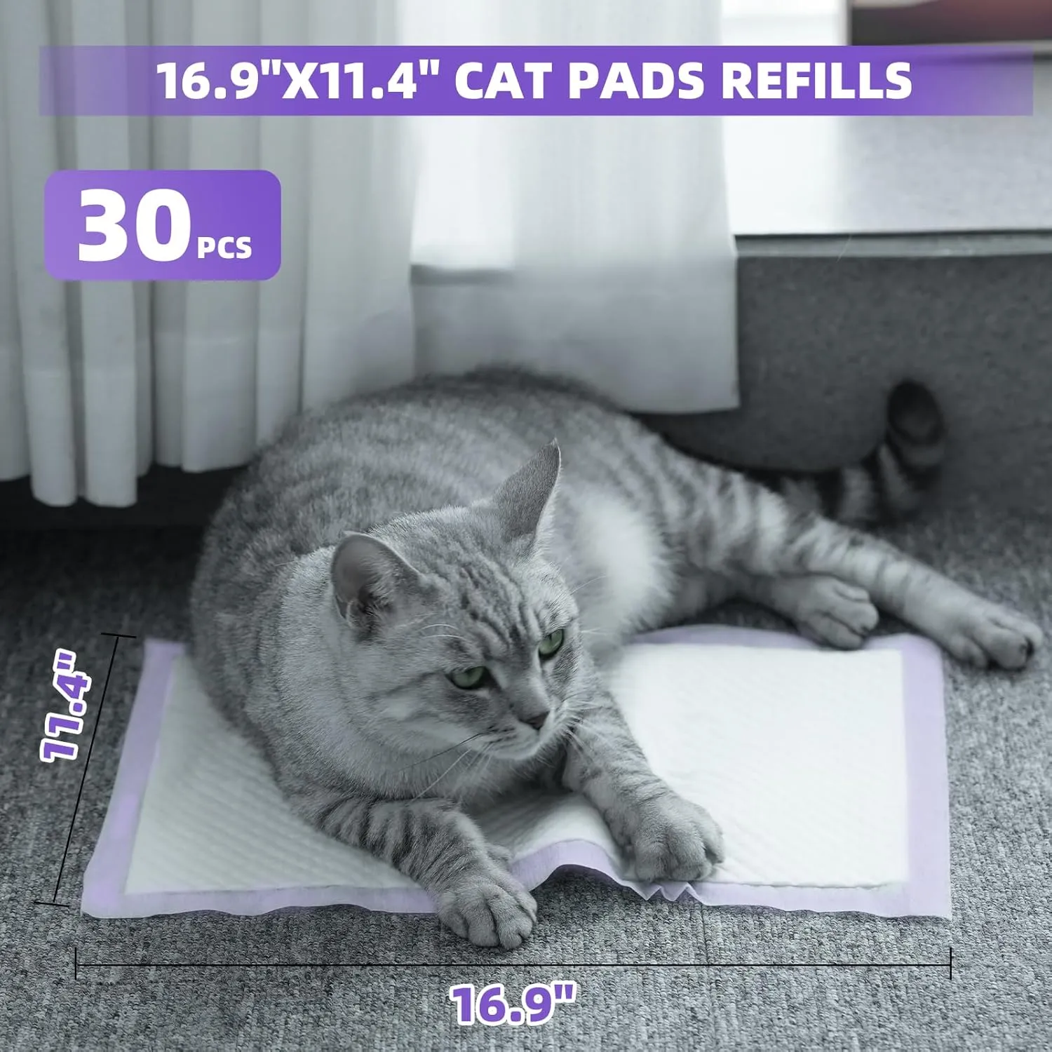 IMMCUTE Cat Pads 16.9" X 11.4", 30 Ct | Pee Pads for Cats | Thickened 6-Layer Super Absorbent Pads | Cat Pads for Tidy Cats Breeze Litter System | Cat Pee Pad for Litter Box