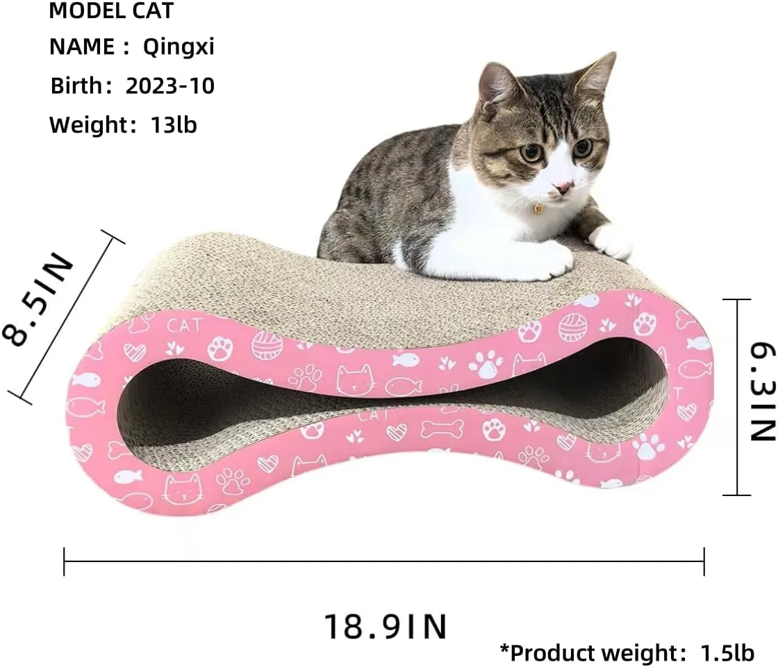 Infinity Shape Cat Scratcher Board | Heavy Duty Corrugated Cardboard with Organic Catnip - Double-Sided Scratching Pad for Indoor Cats, Kittens & Multi-Cat Homes - 18" Large Durable Design