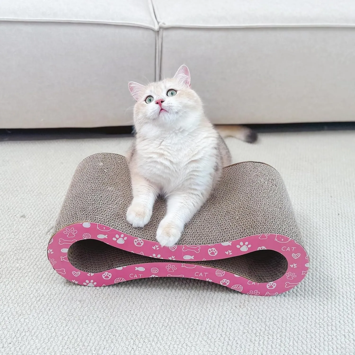 Infinity Shape Cat Scratcher Board | Heavy Duty Corrugated Cardboard with Organic Catnip - Double-Sided Scratching Pad for Indoor Cats, Kittens & Multi-Cat Homes - 18" Large Durable Design