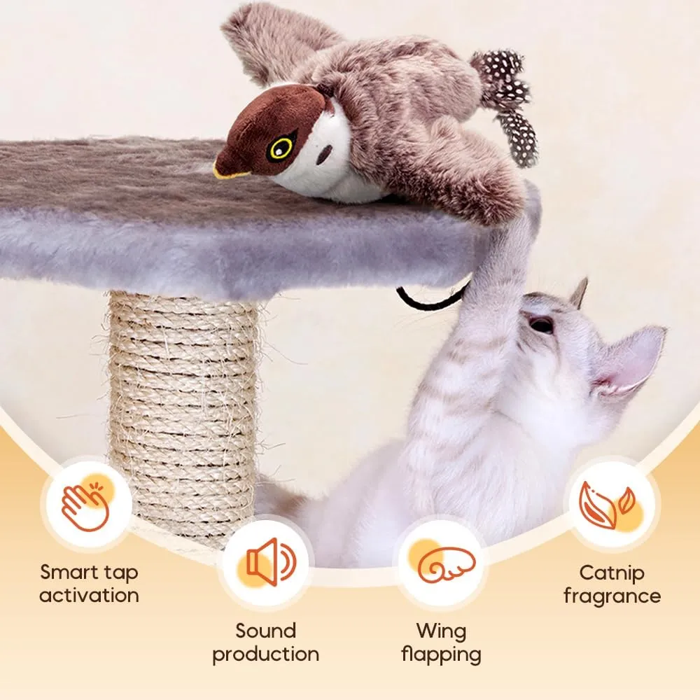 Interactive Cat Toy with Flapping Wings, 2025 New Interactive Chirping Bird Toys, Simulation Electric Sparrow Shaking Flying Bird Cat Toys for Indoor Cats (Red face)