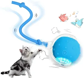 Interactive Cat Toys Ball for Indoor Cats Electric Chirping Bird Fast Moving Rolling Ball on Carpet, Chirping & Motion Activate Kitty Cat Toys (Blue)