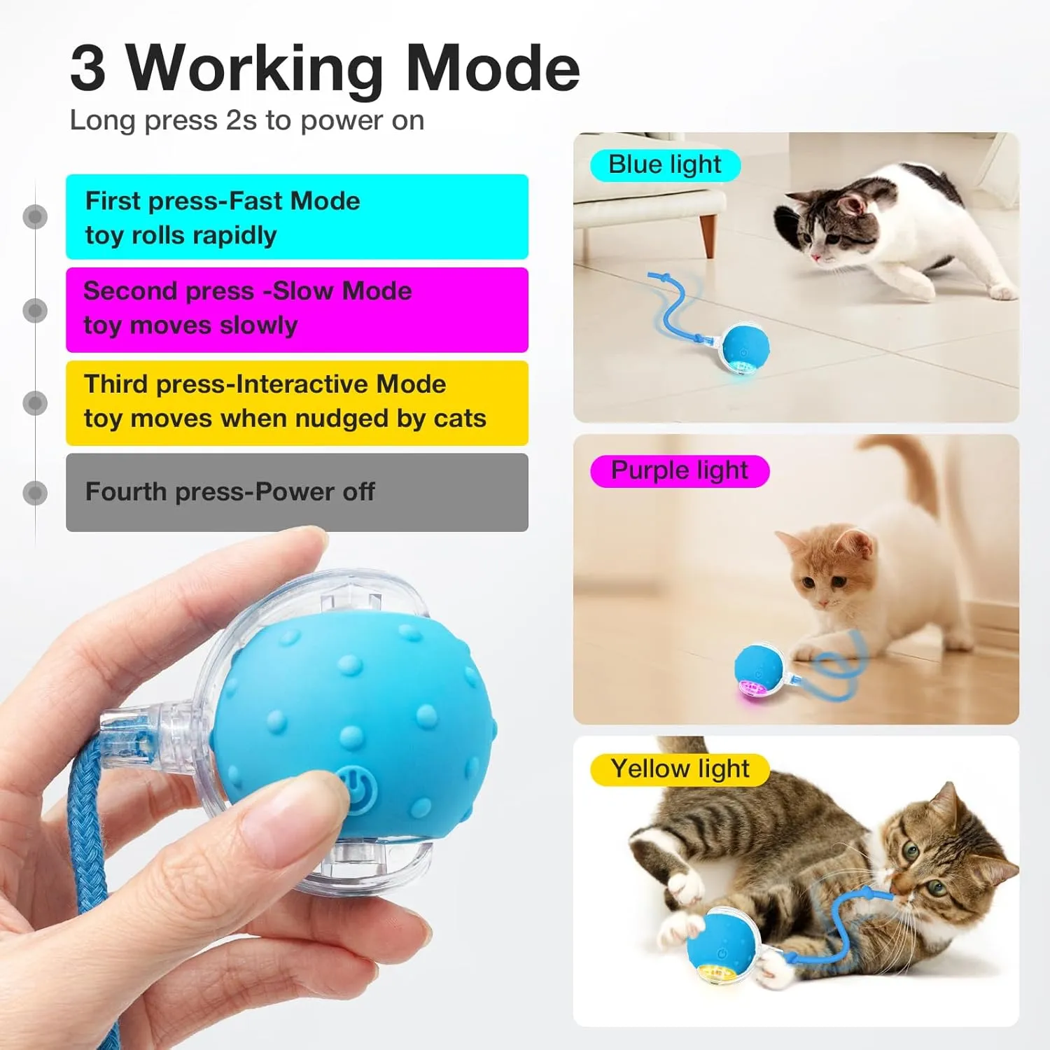 Interactive Cat Toys Ball for Indoor Cats Electric Chirping Bird Fast Moving Rolling Ball on Carpet, Chirping & Motion Activate Kitty Cat Toys (Blue)