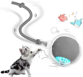 Interactive Cat Toys Ball for Indoor Cats Electric Chirping Bird Fast Moving Rolling Ball on Carpet, Chirping & Motion Activate Kitty Cat Toys (Gray)