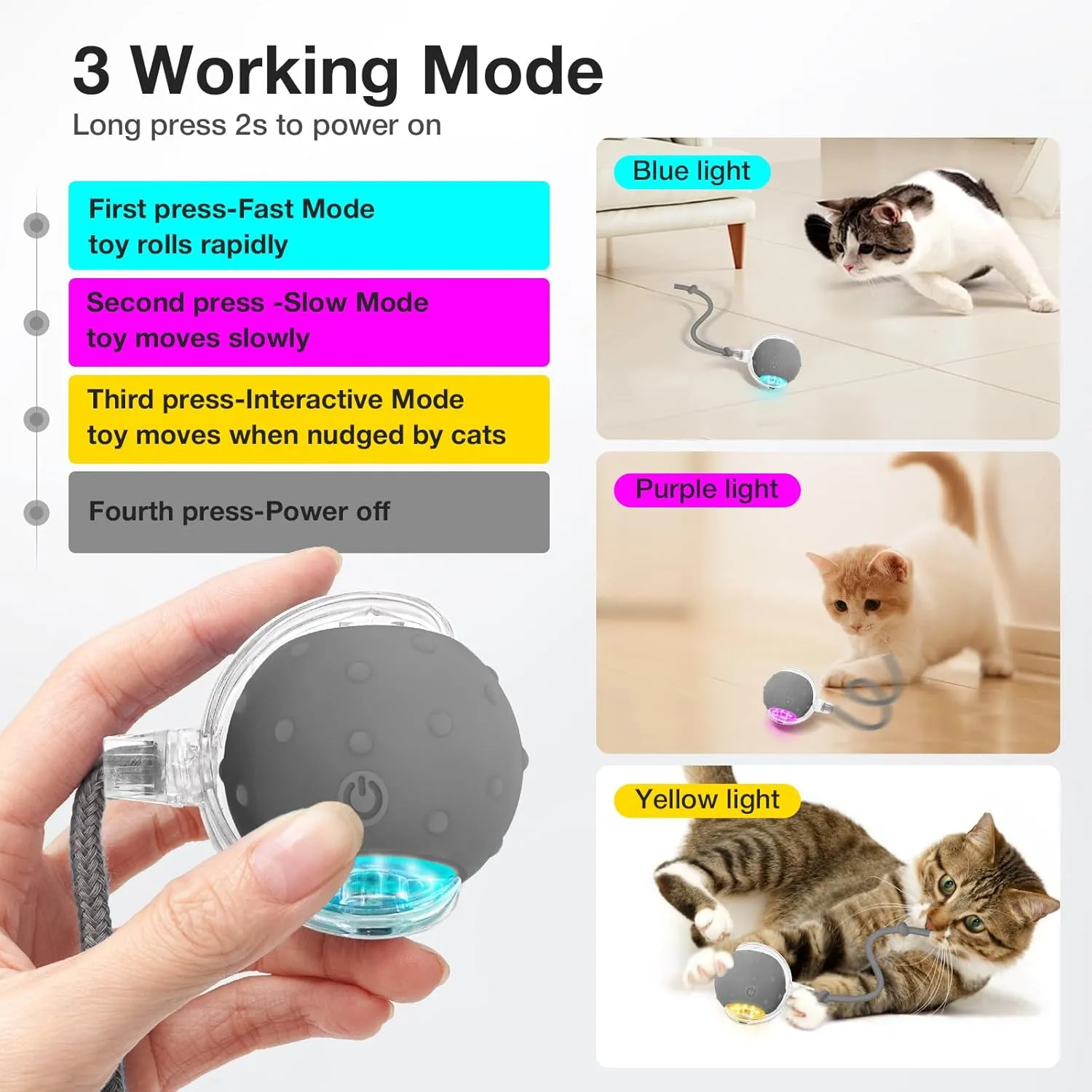 Interactive Cat Toys Ball for Indoor Cats Electric Chirping Bird Fast Moving Rolling Ball on Carpet, Chirping & Motion Activate Kitty Cat Toys (Gray)