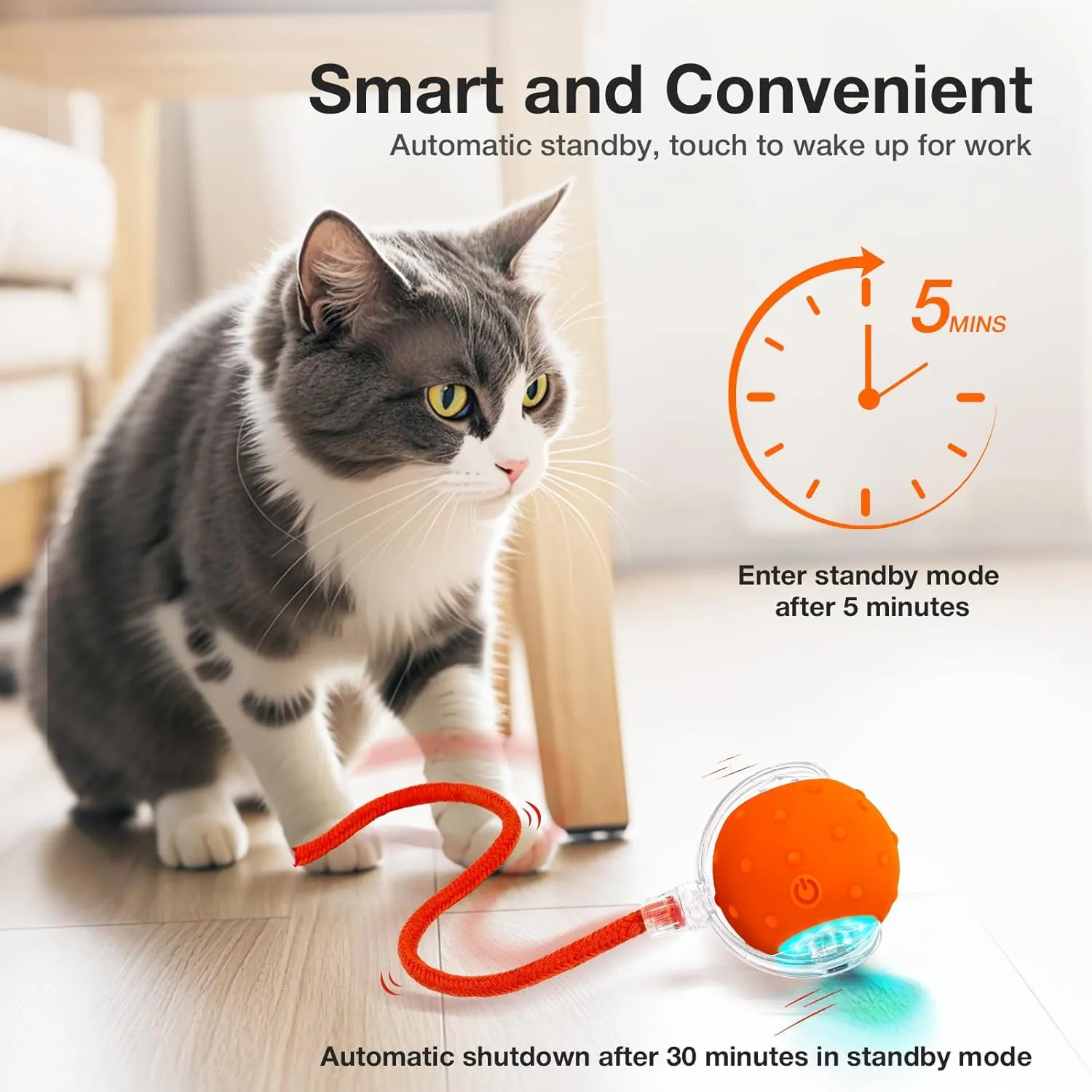 Interactive Cat Toys Ball for Indoor Cats Electric Chirping Bird Fast Moving Rolling Ball on Carpet, Chirping & Motion Activate Kitty Cat Toys(Orange)