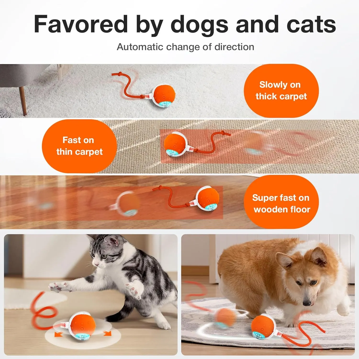 Interactive Cat Toys Ball for Indoor Cats Electric Chirping Bird Fast Moving Rolling Ball on Carpet, Chirping & Motion Activate Kitty Cat Toys(Orange)