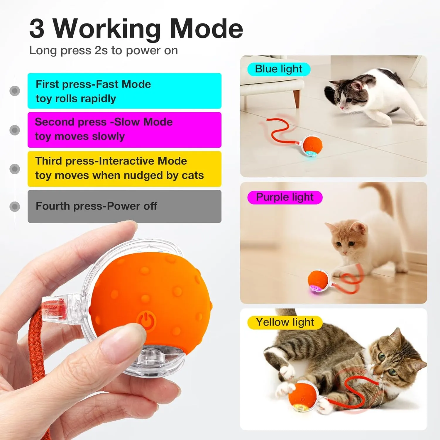 Interactive Cat Toys Ball for Indoor Cats Electric Chirping Bird Fast Moving Rolling Ball on Carpet, Chirping & Motion Activate Kitty Cat Toys(Orange)