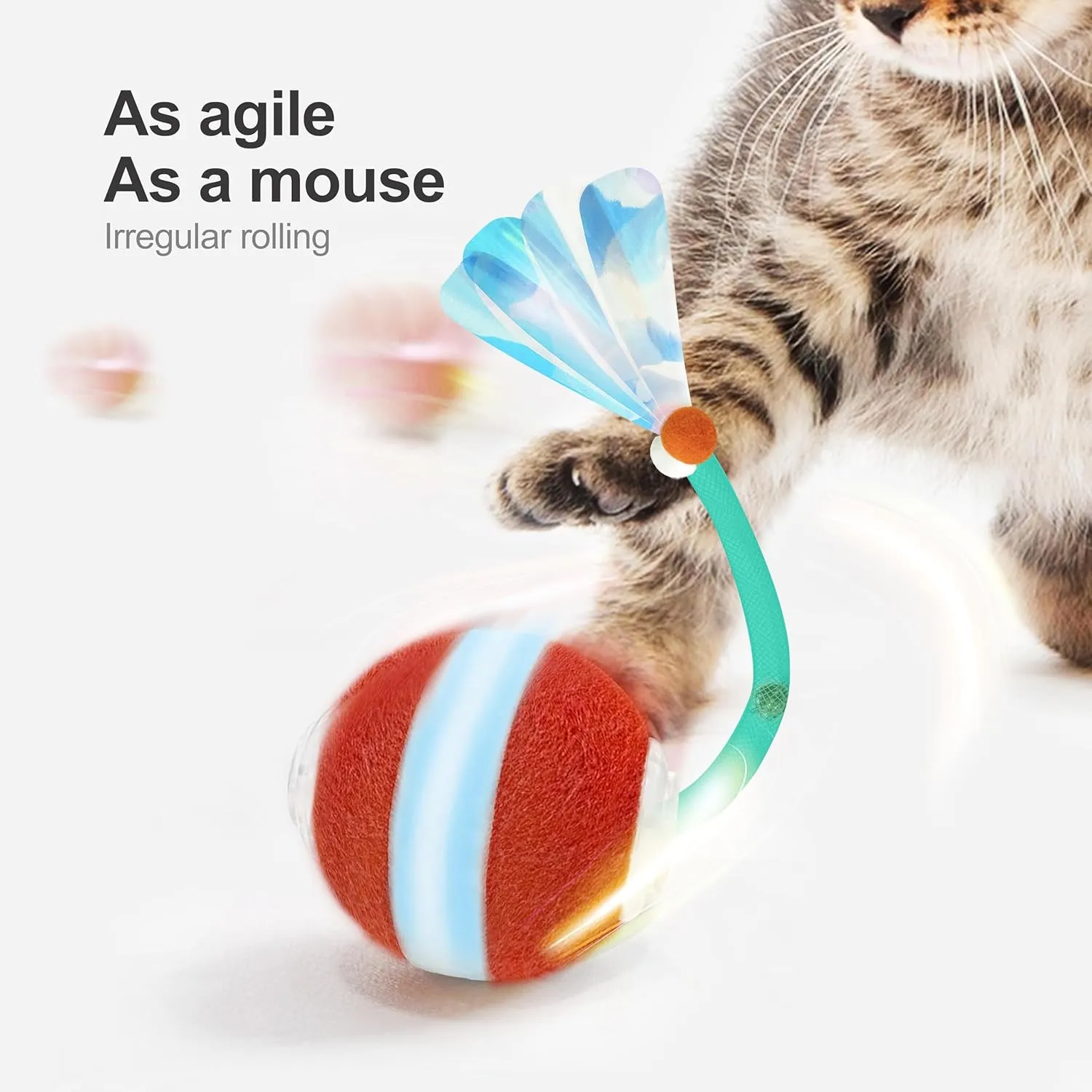 Interactive Cat Toys for Indoor Cats,The 3rd Generation Agile Moving Cat Ball with Elastic Mesh Tail,Automatic Kitten Toys for Bored Indoor Adult Cats,Motion Activated