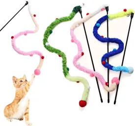 IUHKBH Plush Cat Wands, 3 PCS Charm Teaser Toys Interactive Cat Stick Colorful Teaser Wands for All Breed Sizes