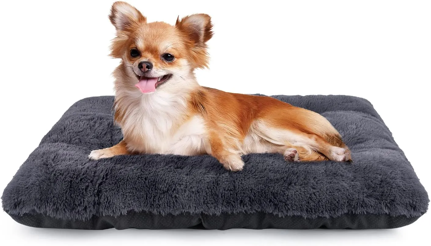 JOEJOY Dog Bed Crate Pad, Deluxe Plush Washable Dog Beds Fulffy Soft Kennel Pad Anti-Slip Pet Sleeping Mat for Medium Small Dogs, 23" x 18", Grey