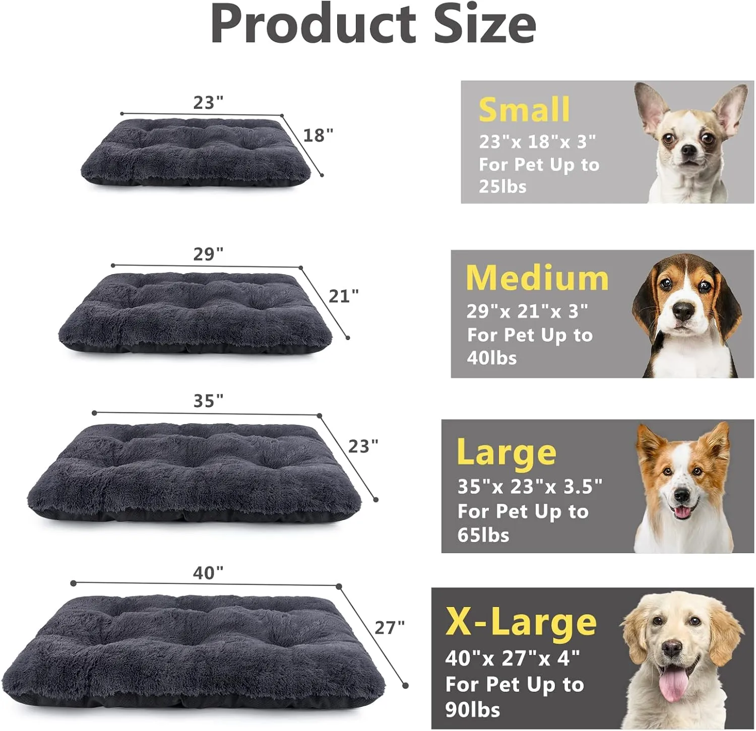JOEJOY Dog Bed Crate Pad, Deluxe Plush Washable Dog Beds Fulffy Soft Kennel Pad Anti-Slip Pet Sleeping Mat for Medium Small Dogs, 23" x 18", Grey