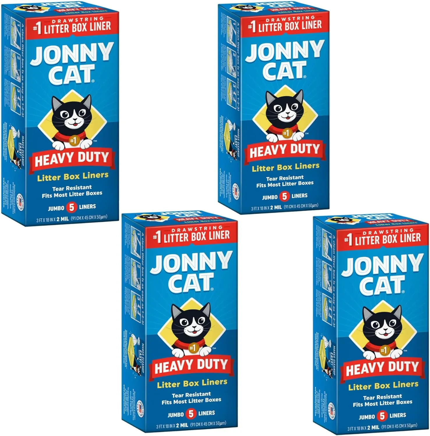 JONNY CAT Litter Box Liners, Convenient and Durable Disposable Cat Litter Liners for Easy Cleanup, Extra Thick and Tear-Resistant (Pack of 4) (4 Items)