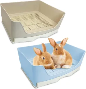 kathson 2PCS Large Rabbit Litter Box Trainer, Potty Corner Toilet with Drawer Bigger Pet Pan for Adult Hamster, Guinea Pig, Ferret, Galesaur, Bunny and Other Animals (Blue,Brown)