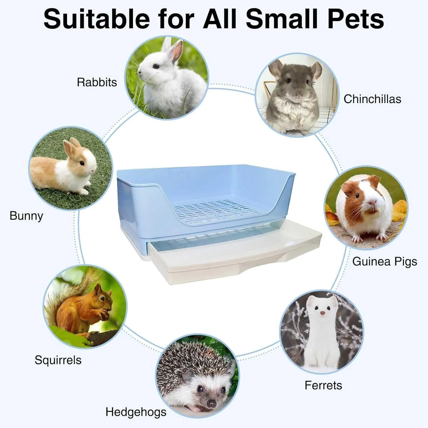 kathson 2PCS Large Rabbit Litter Box Trainer, Potty Corner Toilet with Drawer Bigger Pet Pan for Adult Hamster, Guinea Pig, Ferret, Galesaur, Bunny and Other Animals (Blue,Brown)