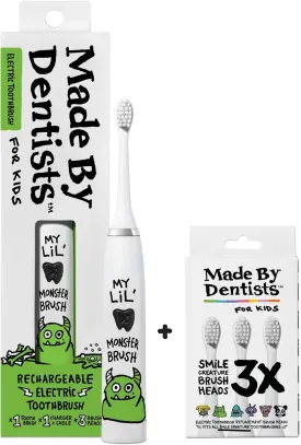 Kids Electric Toothbrush - Rechargeable Vibrating Toothbrush with Timer, Includes 6 Replacement Heads, Gently Cleans Teeth, for Girls and Boys, Kids & Toddlers Age 2 , Cool Monster