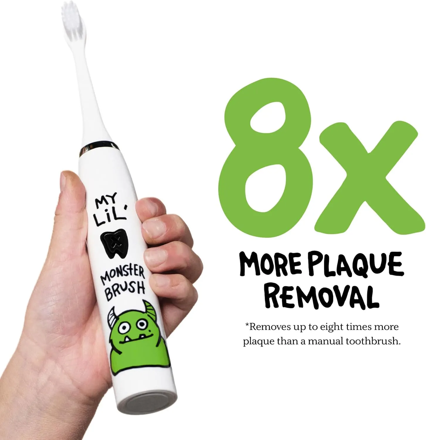 Kids Electric Toothbrush - Rechargeable Vibrating Toothbrush with Timer, Includes 6 Replacement Heads, Gently Cleans Teeth, for Girls and Boys, Kids & Toddlers Age 2 , Cool Monster