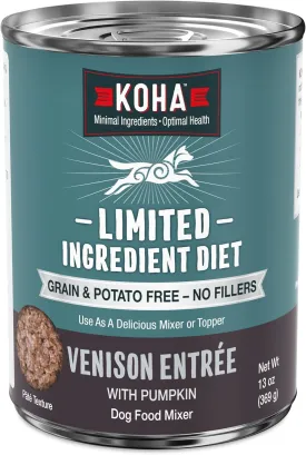 KOHA Limited Ingredient Diet Venison Entre for Dogs - Dog Food Toppers for Picky Eaters - Grain Free Wet Dog Food with No Fillers - Sesnsitive Stomach Venison - 13 oz Pack of 12