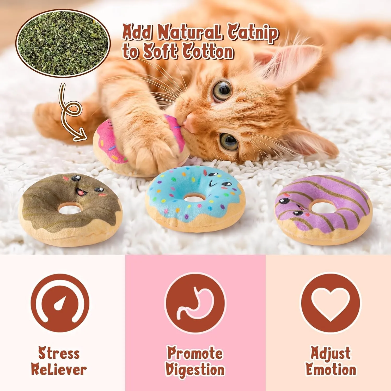 L1rabe Summer Donut Catnip Stuffed Toys - 5Pcs Funny Dessert Cat Toys Black Cat Appreciation Day Pet Supplies, Indoor Cats Chew Bite Teething Tools Kittens Catmint Birthday Gifts Interactive Supplies