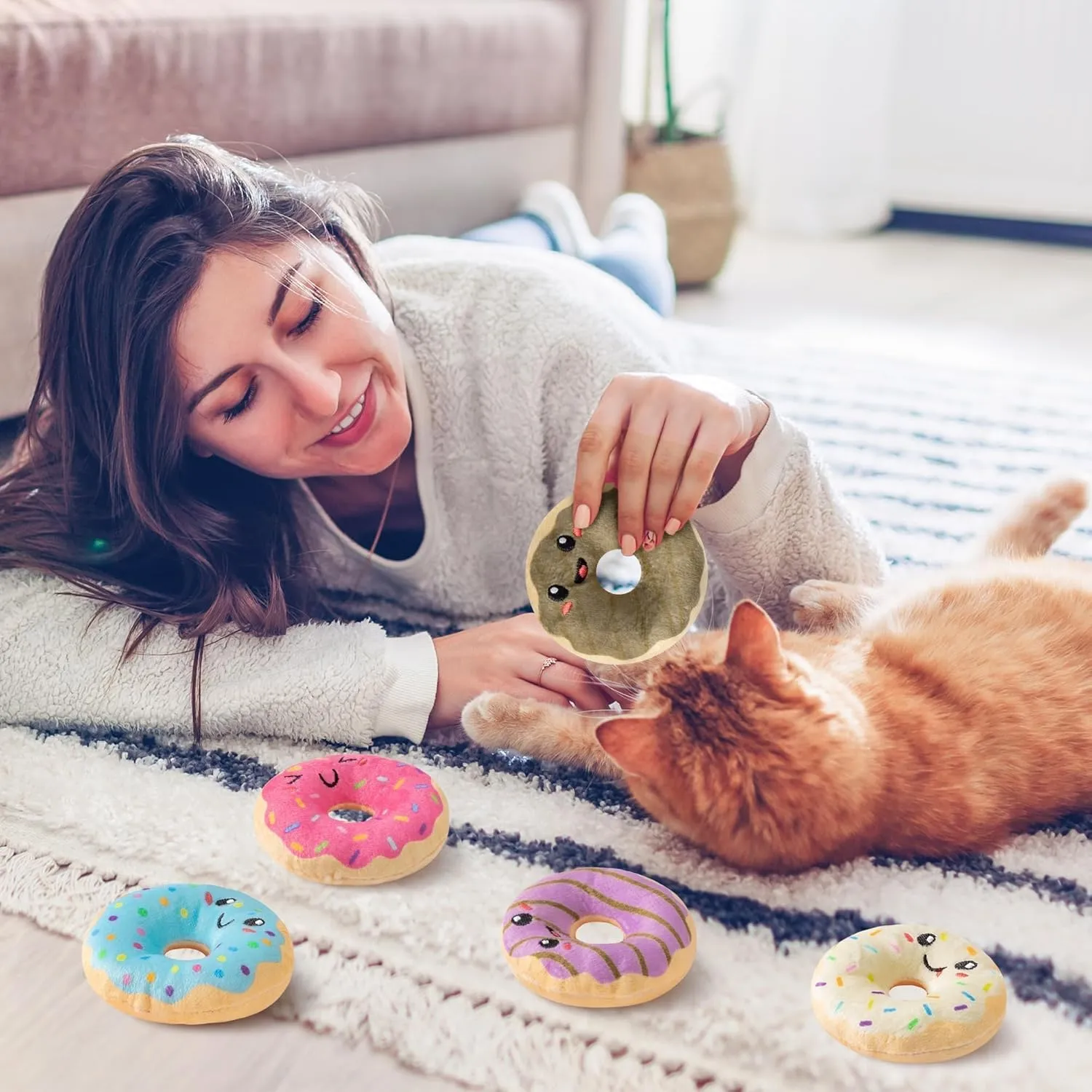 L1rabe Summer Donut Catnip Stuffed Toys - 5Pcs Funny Dessert Cat Toys Black Cat Appreciation Day Pet Supplies, Indoor Cats Chew Bite Teething Tools Kittens Catmint Birthday Gifts Interactive Supplies