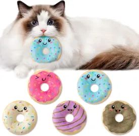 L1rabe Summer Donut Catnip Stuffed Toys - 5Pcs Funny Dessert Cat Toys Black Cat Appreciation Day Pet Supplies, Indoor Cats Chew Bite Teething Tools Kittens Catmint Birthday Gifts Interactive Supplies