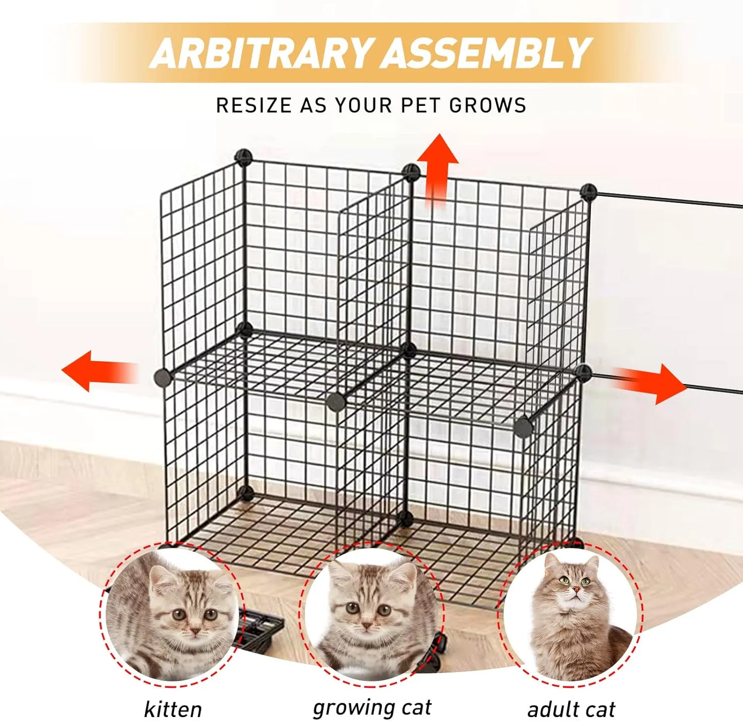 Large Cat Cage Enclosure Indoor DIY Cat Playpen Pet Home Small Animal House Detachable Metal Wire Kennels Crate Large Exercise Place Ideal for 1-4 Cat, Black (41x41x55-Black)