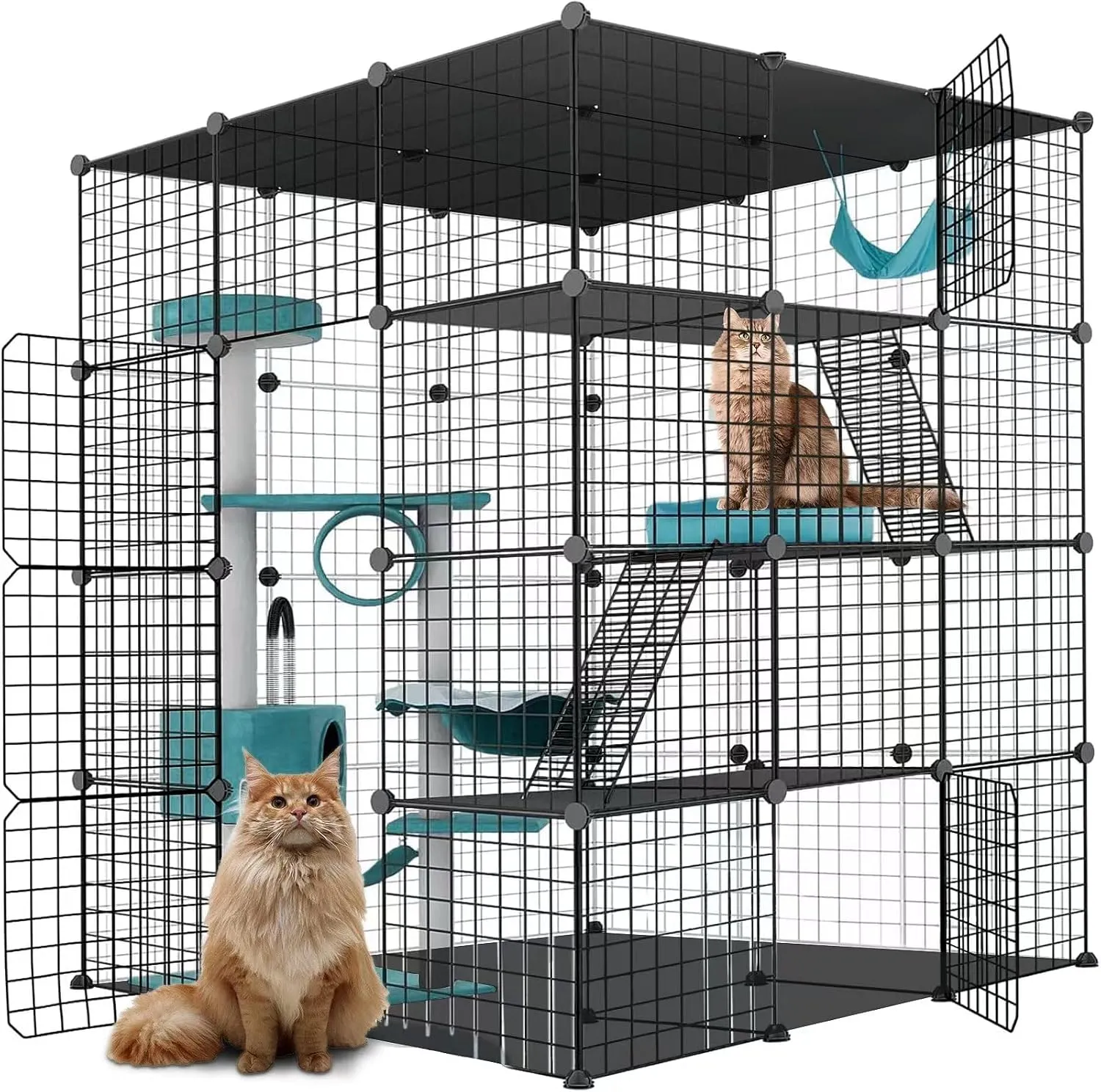 Large Cat Cage Enclosure Indoor DIY Cat Playpen Pet Home Small Animal House Detachable Metal Wire Kennels Crate Large Exercise Place Ideal for 1-4 Cat, Black (41x41x55-Black)