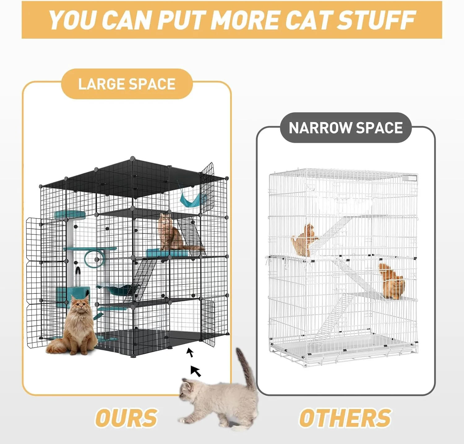 Large Cat Cage Enclosure Indoor DIY Cat Playpen Pet Home Small Animal House Detachable Metal Wire Kennels Crate Large Exercise Place Ideal for 1-4 Cat, Black (41x41x55-Black)