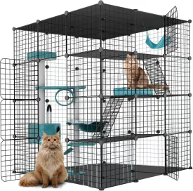 Large Cat Cage Enclosure Indoor DIY Cat Playpen Pet Home Small Animal House Detachable Metal Wire Kennels Crate Large Exercise Place Ideal for 1-4 Cat, Black (41x41x55-Black)
