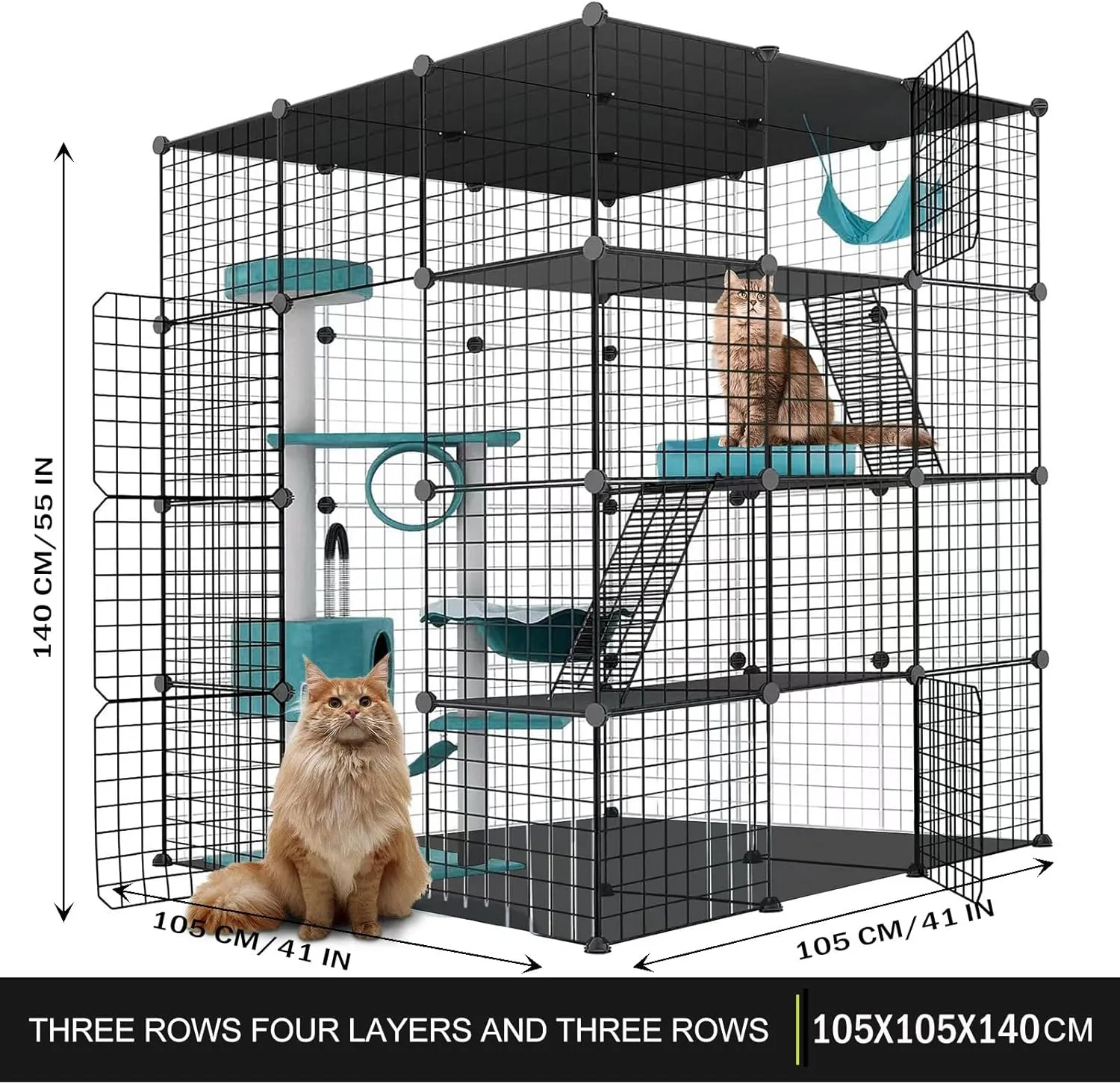 Large Cat Cage Enclosure Indoor DIY Cat Playpen Pet Home Small Animal House Detachable Metal Wire Kennels Crate Large Exercise Place Ideal for 1-4 Cat, Black (41x41x55-Black)