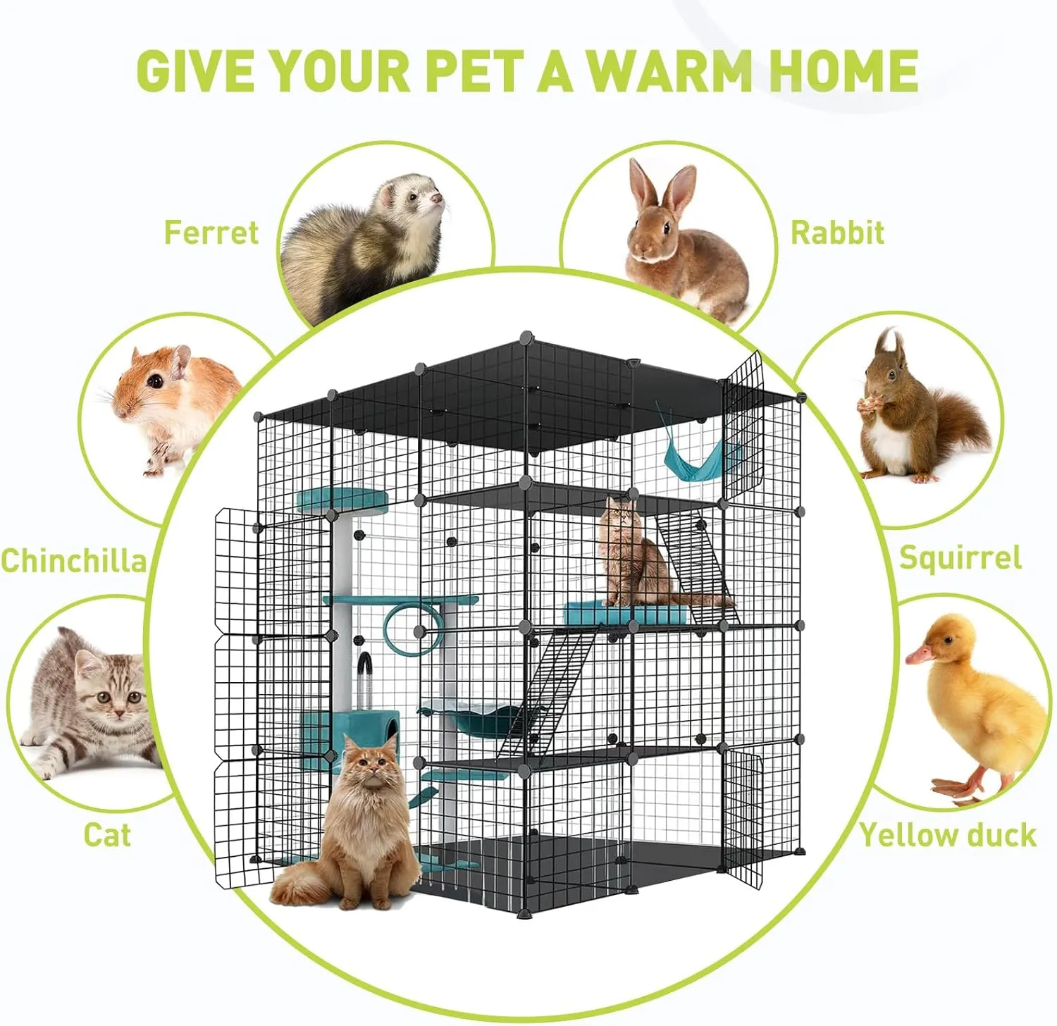Large Cat Cage Enclosure Indoor DIY Cat Playpen Pet Home Small Animal House Detachable Metal Wire Kennels Crate Large Exercise Place Ideal for 1-4 Cat, Black (41x41x55-Black)