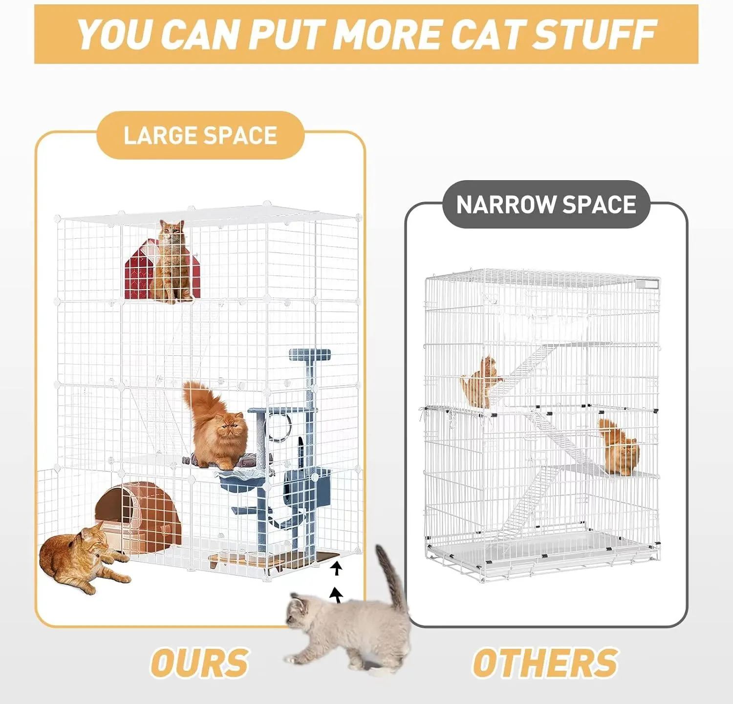Large Cat Cage,DIY Cat Cage Enclosures Indoor Pet Home Small Animal House Detachable Playpen Metal Wire Kennels for 1-3 Cat