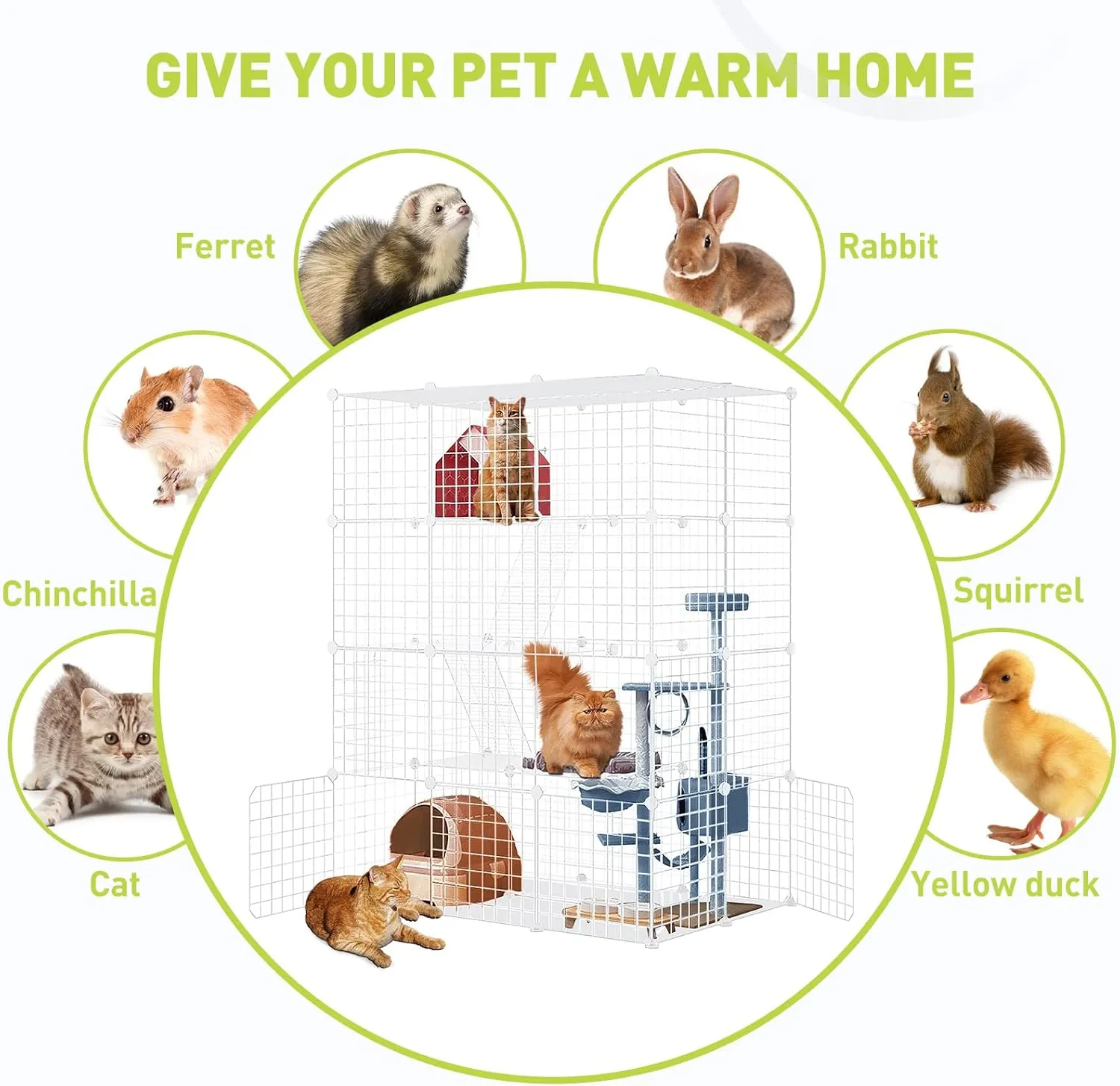 Large Cat Cage,DIY Cat Cage Enclosures Indoor Pet Home Small Animal House Detachable Playpen Metal Wire Kennels for 1-3 Cat