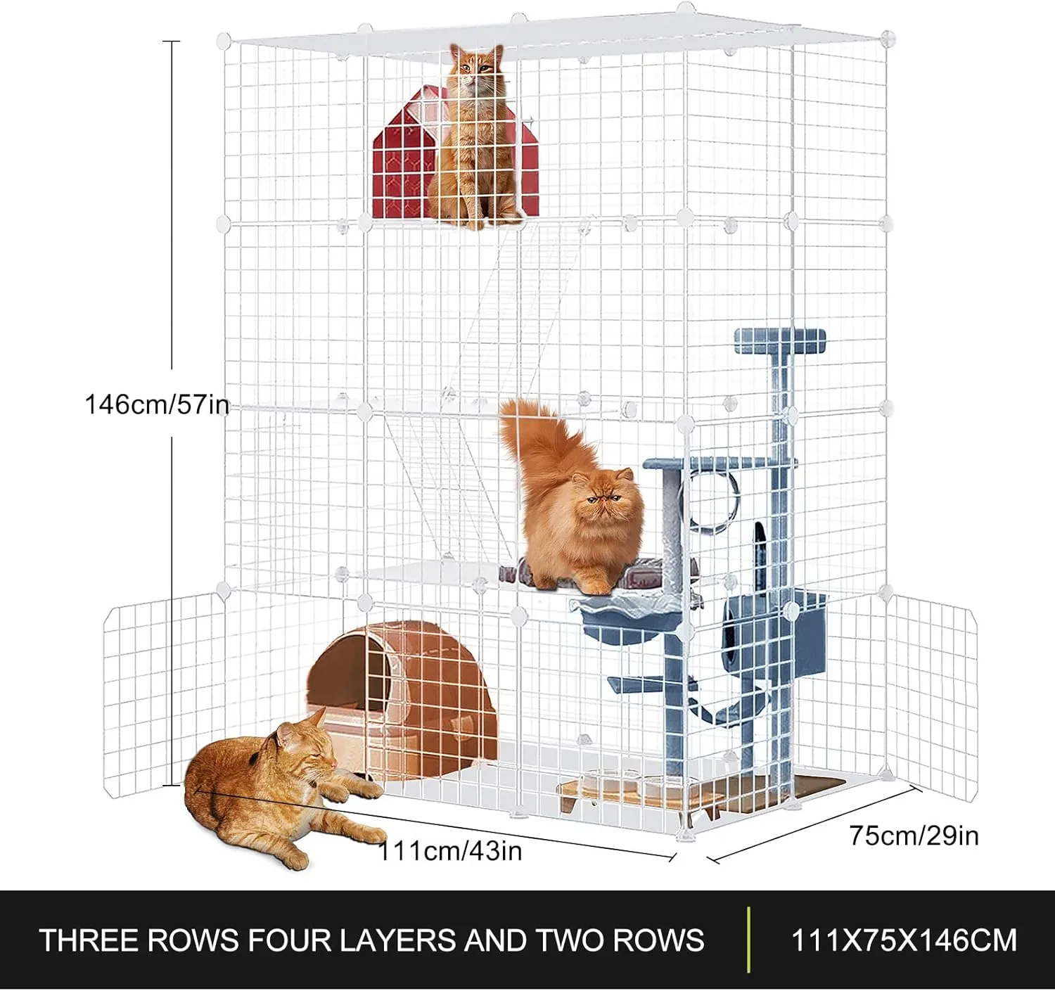 Large Cat Cage,DIY Cat Cage Enclosures Indoor Pet Home Small Animal House Detachable Playpen Metal Wire Kennels for 1-3 Cat