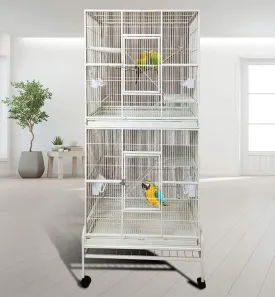 Large Double Durable Stacker Breeding Bird Flight Parrrot Separate Cages Side Nesting Box Doors Double Feeder Cup Easy Clean Pull Out Grate & Tray with Detachable Rolling Stand