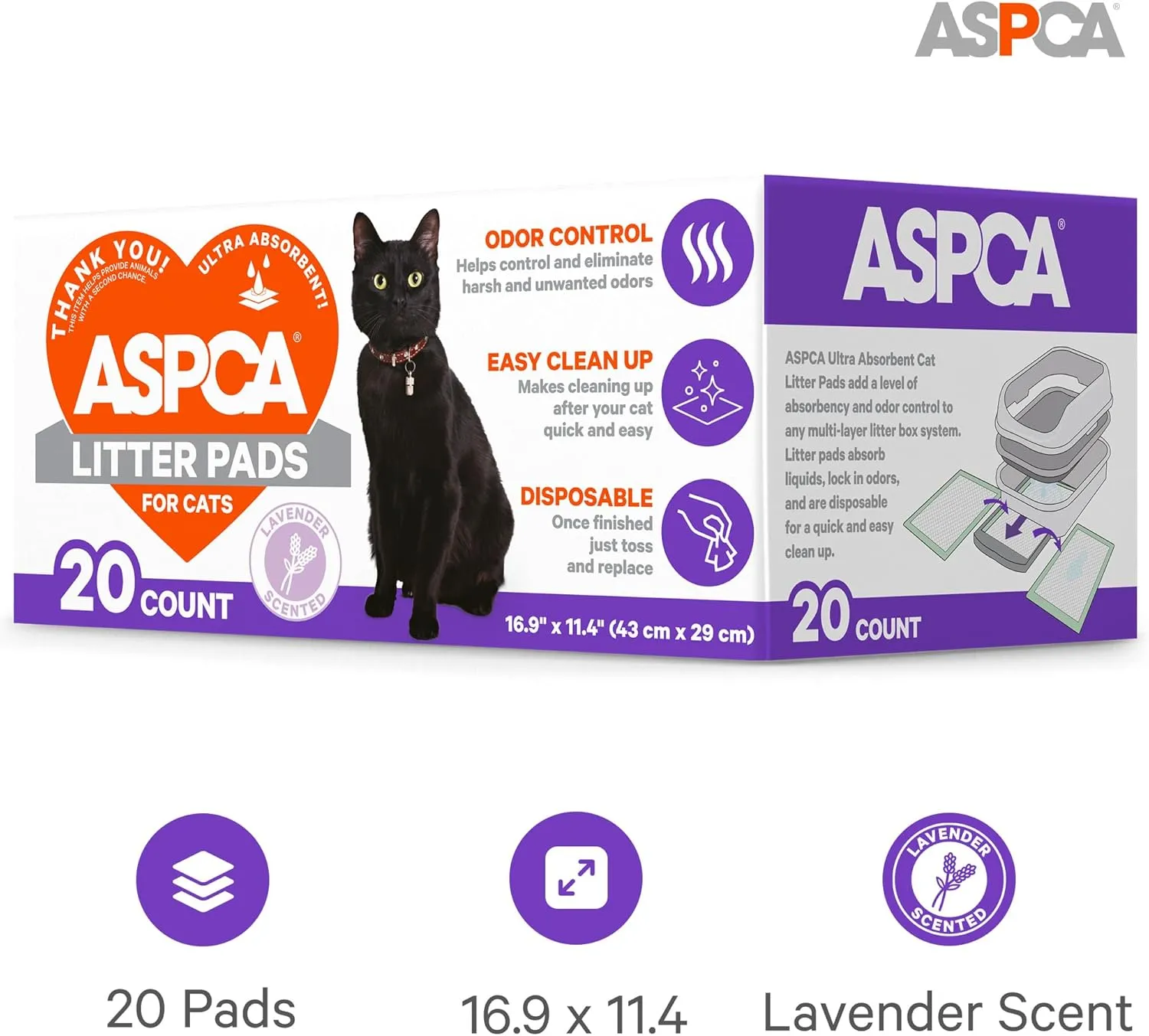 Lavender Scented Cat Pad Refills for Litter Box System Size 16.9 x 11.4 Inch - Pack of 20