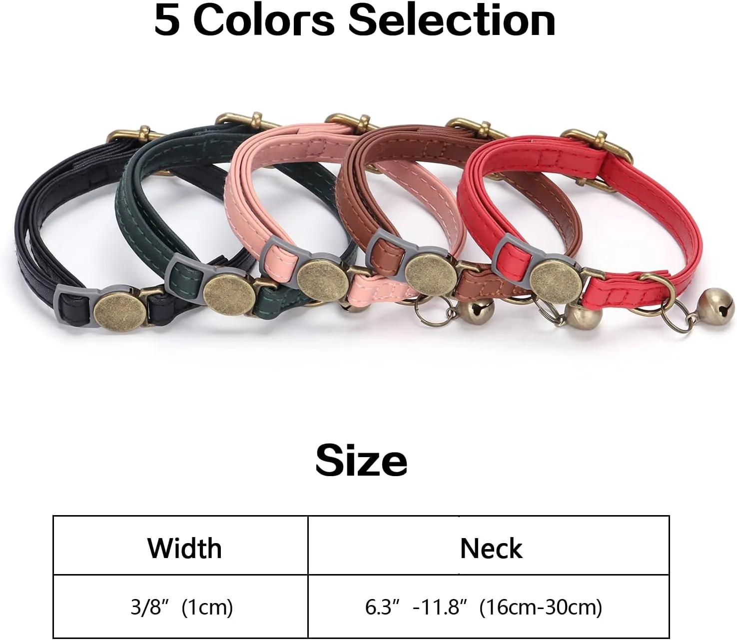 Leather Cat Collar Breakaway, Custom Cat Kitten Collar with Bells, Personalized Cat Collars with Name and Phone Number for Boy Girl Cats (Black, 6.3-11.8)