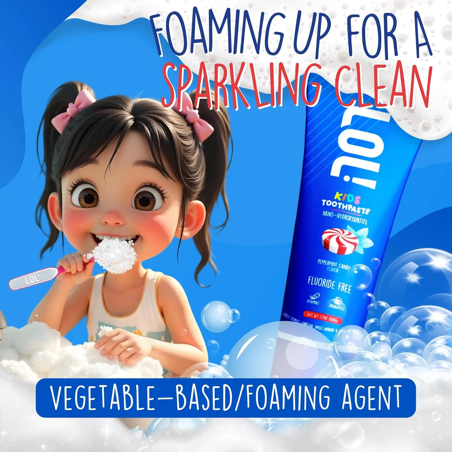 LOL Kids Toothpaste Fluoride-Free Nano Hydroxyapatite, Probiotics & Vitamins Remineralizing | Natural Ingredients | Safe if Swallow | Vegetable-Based Foaming Agent. for Toddler Children & Parents