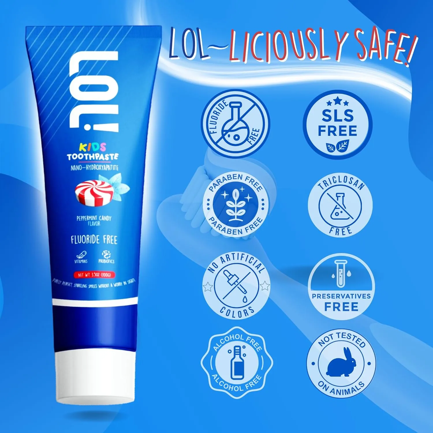 LOL Kids Toothpaste Fluoride-Free Nano Hydroxyapatite, Probiotics & Vitamins Remineralizing | Natural Ingredients | Safe if Swallow | Vegetable-Based Foaming Agent. for Toddler Children & Parents