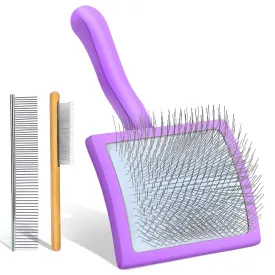 Long Pin Dog Slicker Brush for Long Haired Dogs, Removes Loose Hair, Tangles and Knots, Professional Pet Grooming Kit, Purple