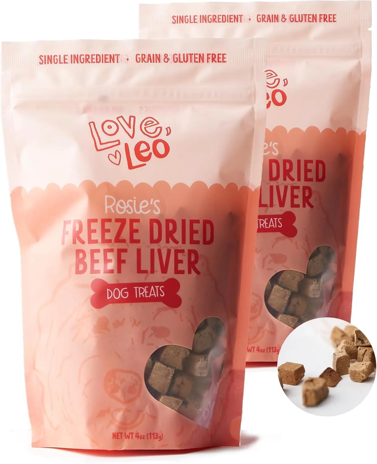 Love Leo Freeze Dried Beef Liver Dog Treats (2 Pack)  Single Ingredient - Without Additives and Fillers  All-Natural Grain Free Dried Liver Dog Treats for Training