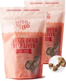 Love Leo Freeze Dried Beef Liver Dog Treats (2 Pack)  Single Ingredient - Without Additives and Fillers  All-Natural Grain Free Dried Liver Dog Treats for Training